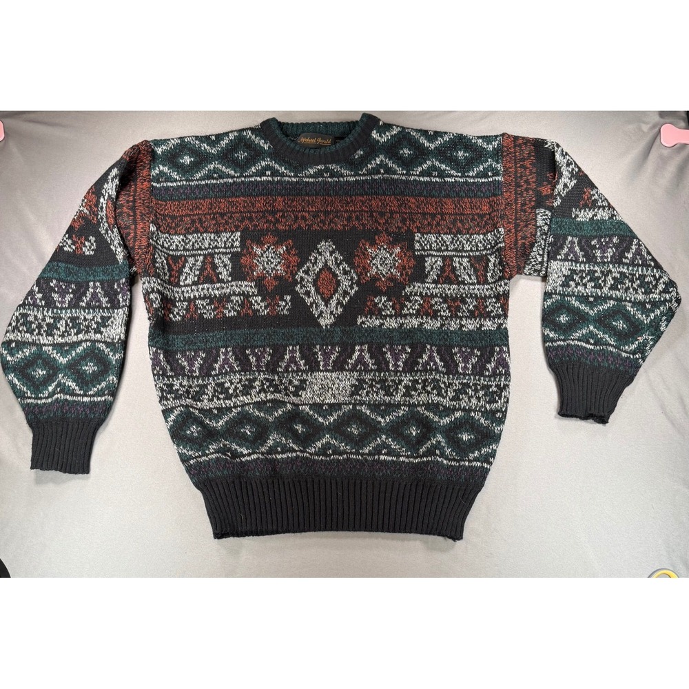 Michael Gerald Vintage Mens L Multicolor Aztec Geometric Knit Crewneck Sweater